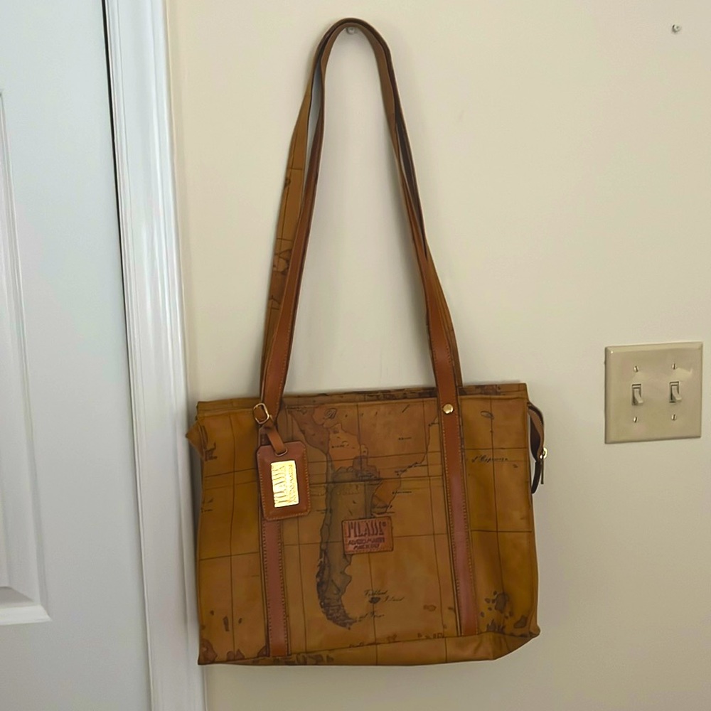 Alviero Martini Leather Map Tote Bag